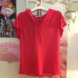 Pink cropped hoodie with sheer lace size M